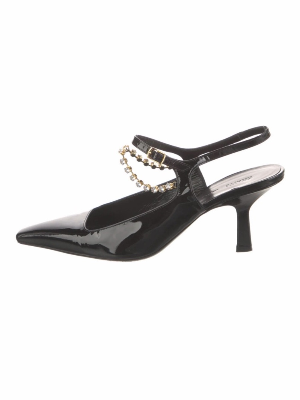 KHAITE‎ Black Patent Leather Crystal Strap Heels Sandals Made Italy Size 40.5